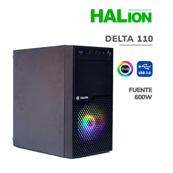 CASE GAMER HALION DELTA 110 C/FUENTE 600W NEGRO RGB