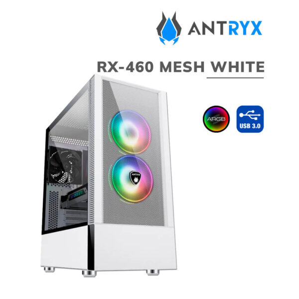 CASE ANTRYX RX 460 MESH WHITE ( AC-RX460MW ) SIN FUENTE | VIDRIO TEMPLADO | LED-ARGB