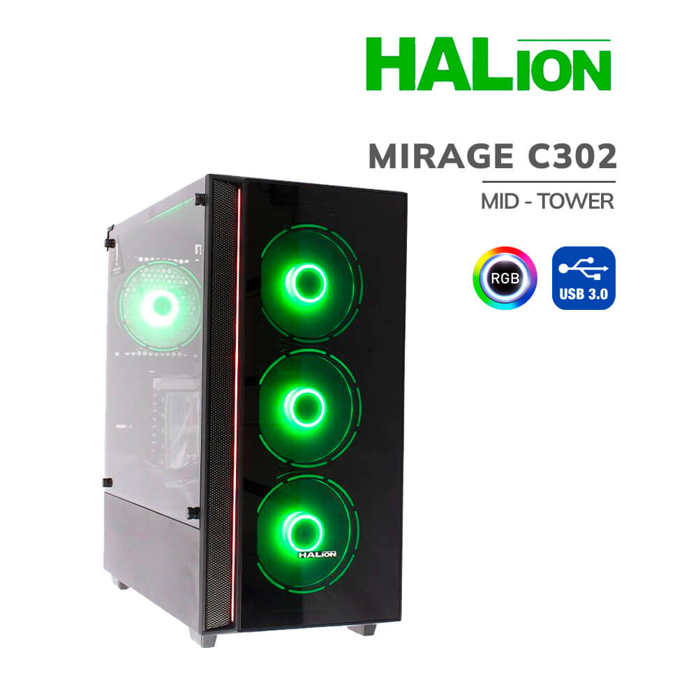 CASE HALION MIRAGE ( MIRAGE C302 ) S/FUENTE | 1 PANEL VIDRIO | 4 LED-RGB