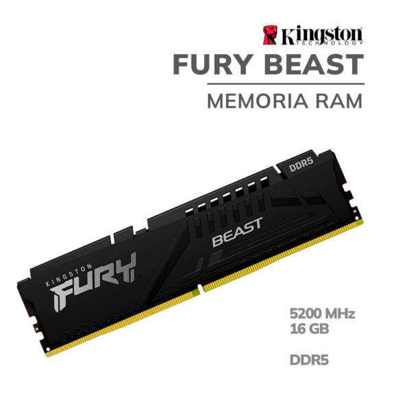 MEMORIA RAM KINGSTON 16GB/5200MHZ DDR5 FURY BEAST ( KF552C40BB-16 ) NEGRO