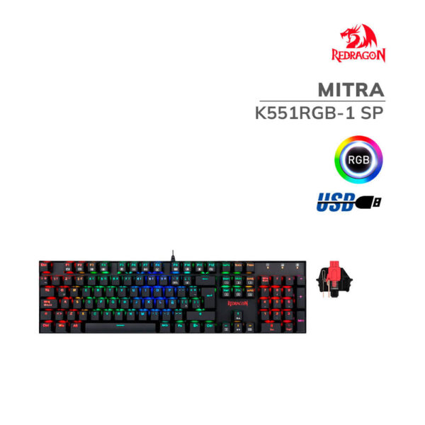 TECLADO GAMER REDRAGON MITRA (K551RGB-1 SP) LED RGB | USB | SWITCH RED | BLACK