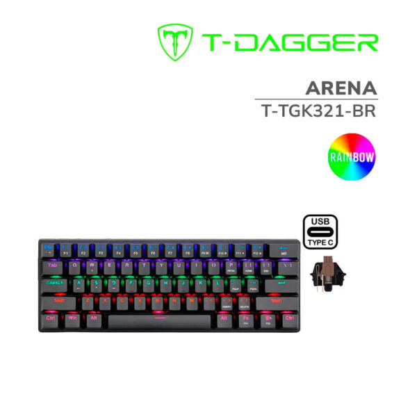 TECLADO T-DAGGER ARENA BLACK ( T-TGK321-BR ) GAMING | SWITCH BROWN | RETROILUMINACION RAINBOW