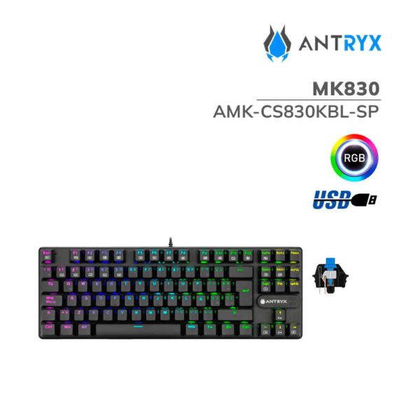 TECLADO GAMER ANTRYX MK830 CHROME STORM (AMK-CS830KBL-SP) SWITCH BLUE | LED-RGB