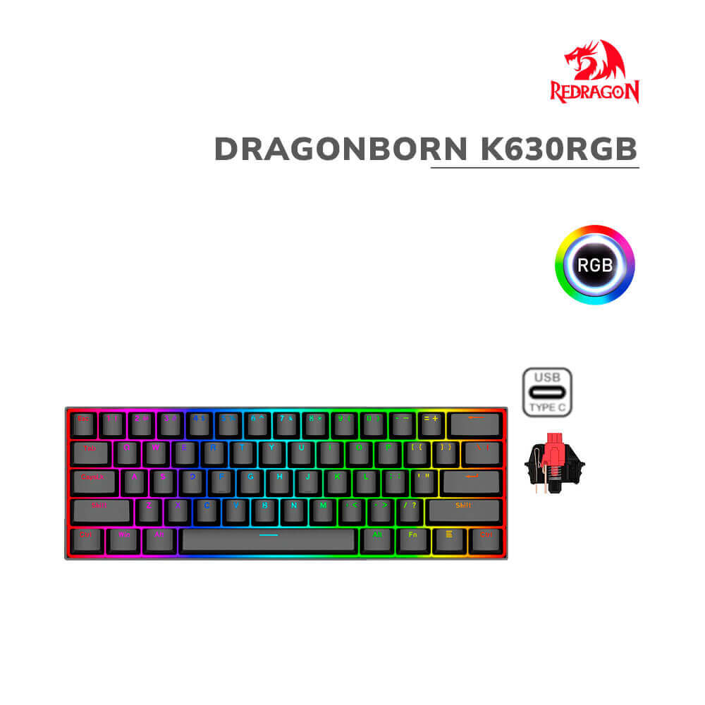 TECLADO GAMER REDRAGON DRAGONBORN K630RGB BLACK | INGLES | SWITCH RED