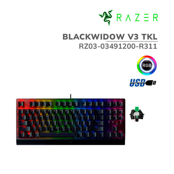 TECLADO RAZER BLACKWIDOW V3 TKL MECHANICAL SWITCH GREEN 80M SP CHROMA BLACK (RZ03-03491200-R311)