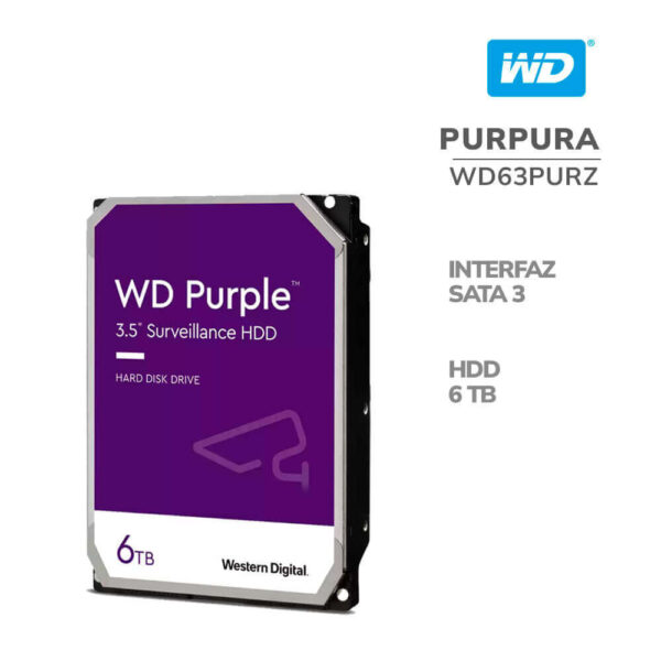 DISCO DURO HDD WESTERN DIGITAL 6TB PURPURA ( WD63PURZ ) VIDEOVIGILANCIA | 256MB