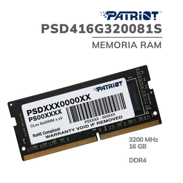 MEMORIA RAM SODIMM PATRIOT 16GB/3200MHZ ( PSD416G320081S ) SIGNATURE LINE
