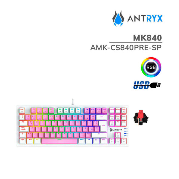 TECLADO ANTRYX MK840 ( AMK-CS840PRE-SP ) GAMING | SWITCH RED | LED-RGB