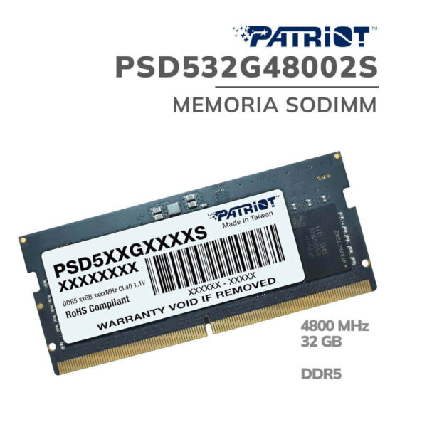 MEMORIA SODIM PATRIOT 32GB/4800MHZ DDR5 ( PSD532G48002S )