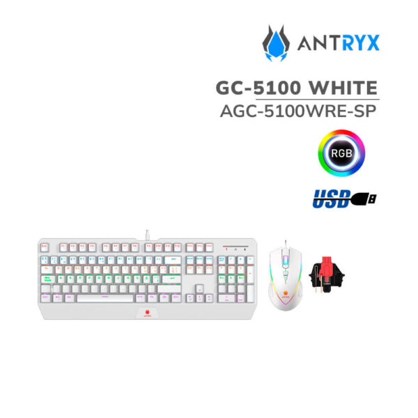 KIT TECLADO + MOUSE ANTRYX GC-5100 WHITE ( AGC-5100WRE-SP ) GAMING | SWITCH RED