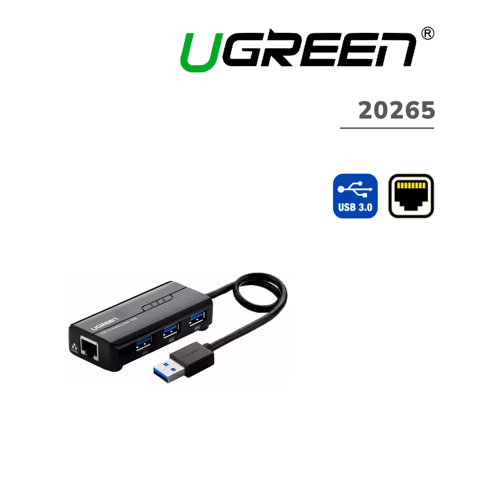 Hub Ugreen USB 4 en 1 (20265) 3 USB 3.0 - 1 RJ45 - PC Speed