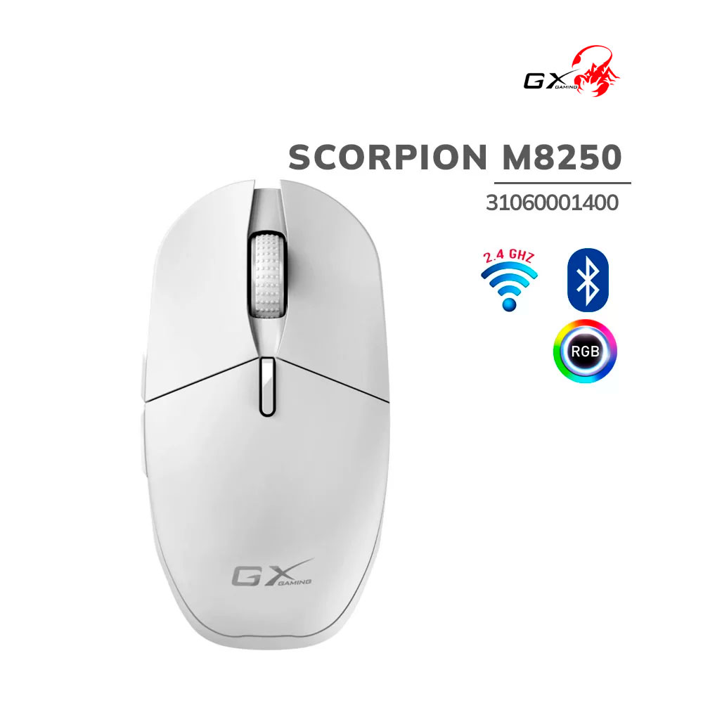 mouse-genius-scorpion-m8250-copilot-recargable-wireless-bt-3200-dpi-6-bot-rgb-white-pc-speed MOUSE GENIUS GX SCORPION M8250 AI COPILOT RECARGABLE WIRELESS/BT 3200 DPI 6-BOT RGB WHITE (31060001400) - Imagen 1