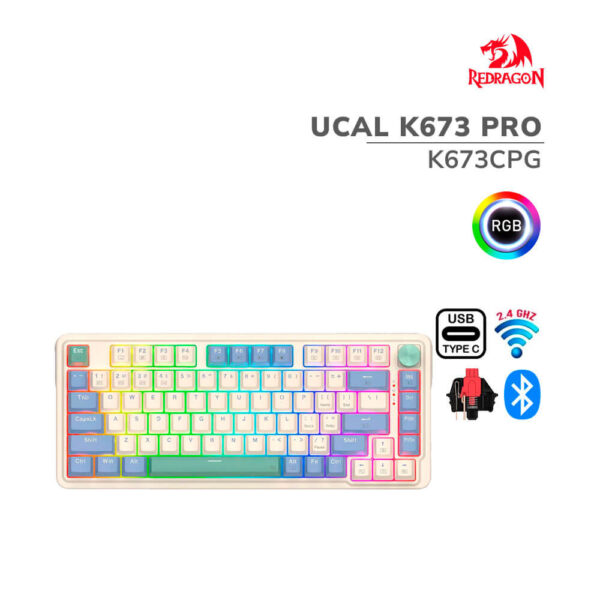 TECLADO GAMER REDRAGON UCALPRO-RGB WIRELESS INGLES K673CPG PASTEL