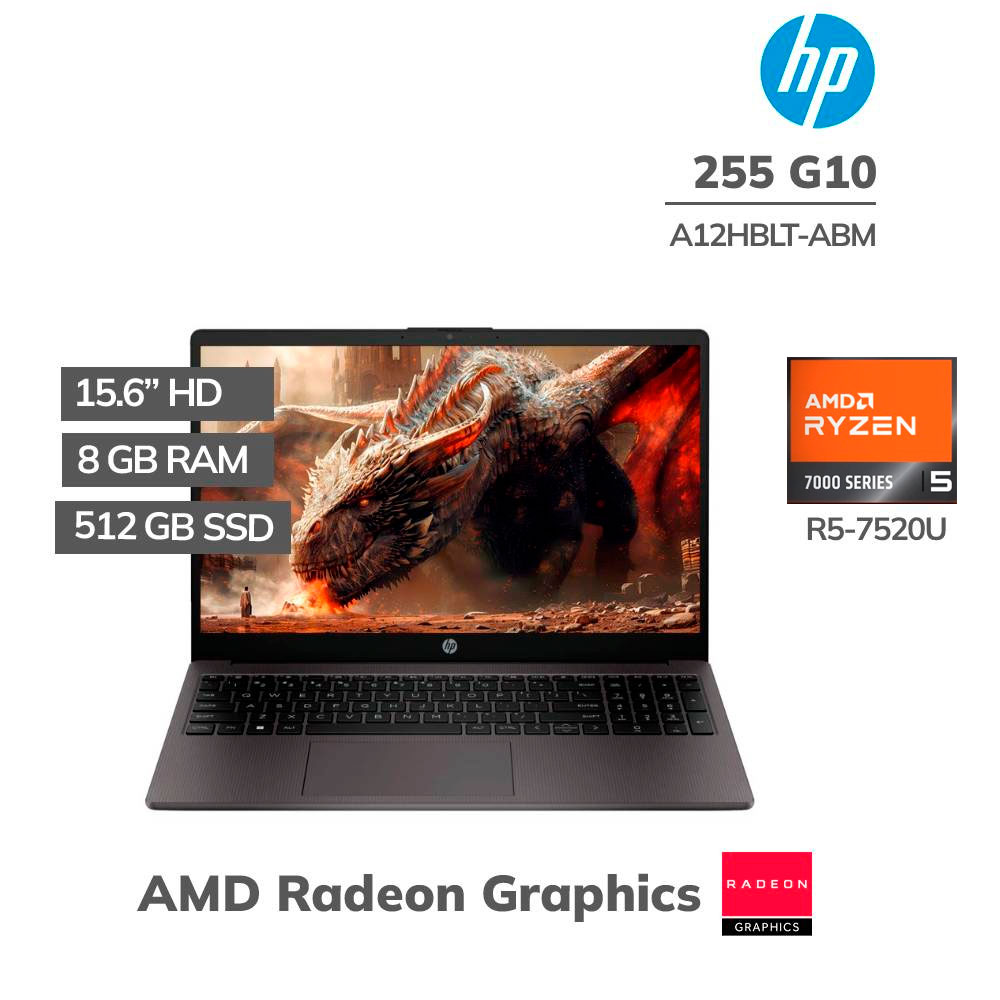 A12Hblt-Abm LAPTOP HP 255 G10 RYZEN 5-7520U 8GB 512GB SSD 15.6" HD FREEDOS ( A12HBLT-ABM ) - Imagen 1