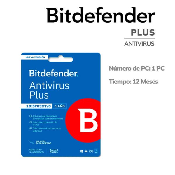 ANTIVIRUS BITDEFENDER 1 PC PLUS (B11010054) BLISTER | 12 MESES