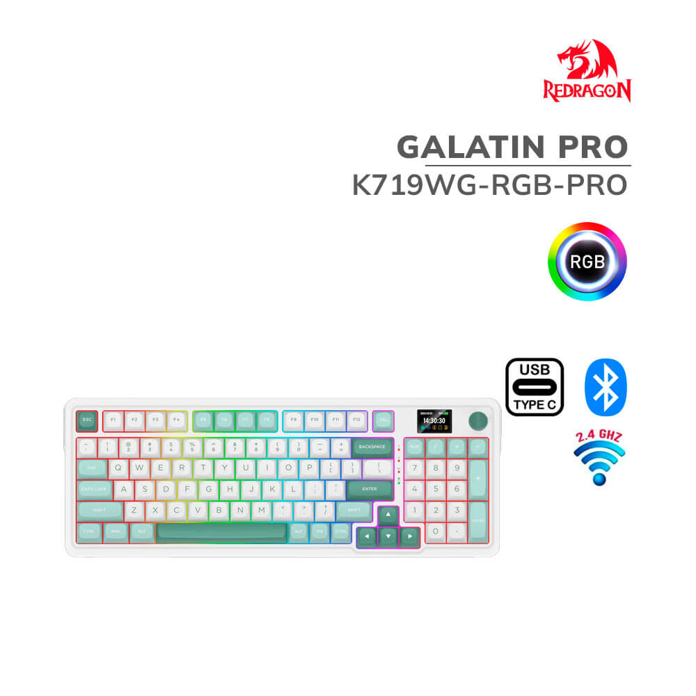 teclado-gamer-redragon-galatin-pro-k719wg-rgb-pro-wireless-bt-usb-c-switch-mint-mambo-white-green-led-rgb-pc-speed TECLADO GAMER REDRAGON GALATIN PRO ( K719WG-RGB-PRO ) WIRELESS - BT - USB-C | SWITCH MINT MAMBO | WHITE/GREEN | LED-RGB