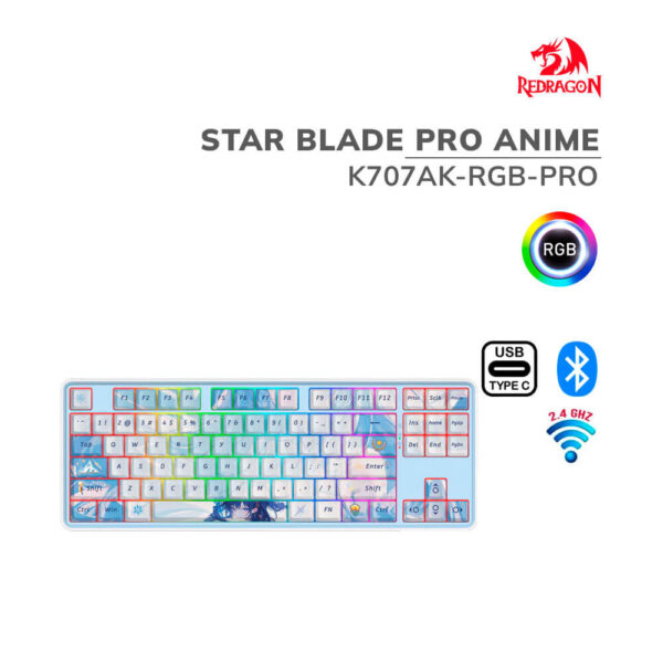 TECLADO GAMER REDRAGON STAR BLADE PRO ANIME ( K707AK-RGB-PRO ) WIRELESS - BT - USB-C | SWITCH MINT MAMBO | LED-RGB