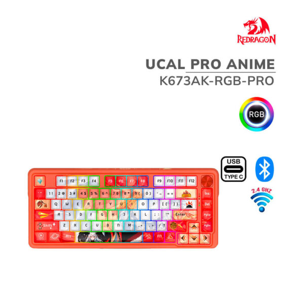 TECLADO GAMER REDRAGON UCAL PRO ANIME ( K673AK-RGB-PRO ) WIRELESS - BT - USB-C | SWITCH MINT MAMBO | LED-RGB
