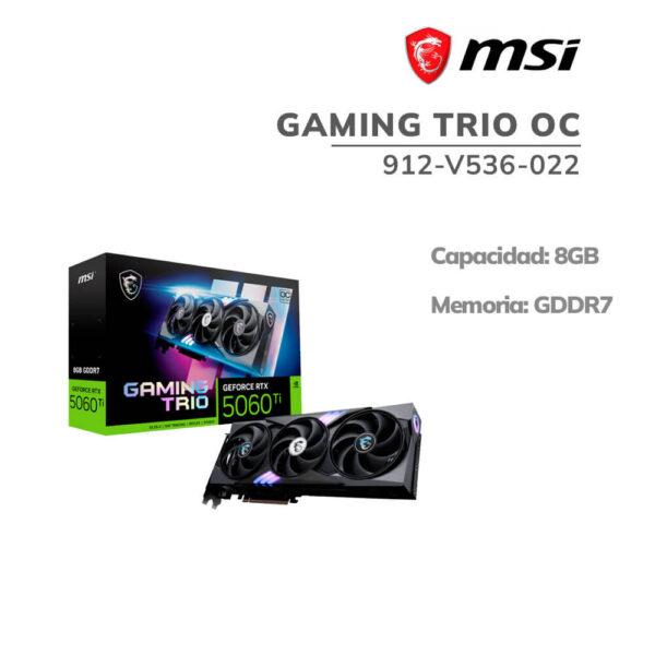 TARJETA DE VIDEO MSI RTX 5060TI 8GB GAMING TRIO OC (912-V536-022) GDDR7