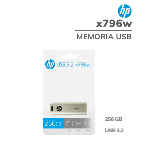 MEMORIA USB HP 256GB x796w METAL SILVER (HPFD796L-256)