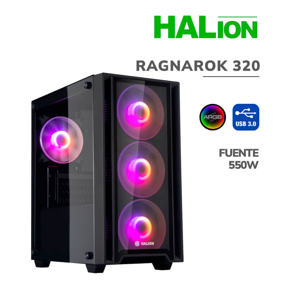 case-gamer-halion-ragnarok-320-550w-black-4x12-argb-vidrio-templado-pc-speed CASE GAMER HALION RAGNAROK 320 550W BLACK 4X12 ARGB VIDRIO TEMPLADO