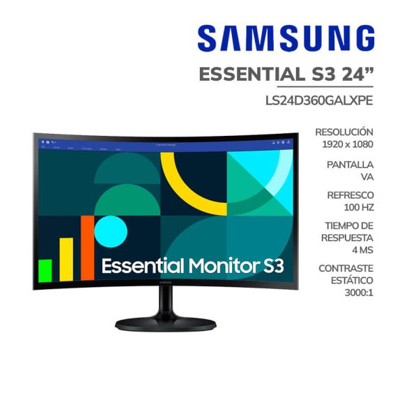 MONITOR SAMSUNG 24" ESSENTIAL S3 (LS24D360GALXPE) PANEL VA | 100HZ - 4MS | HDMI - VGA