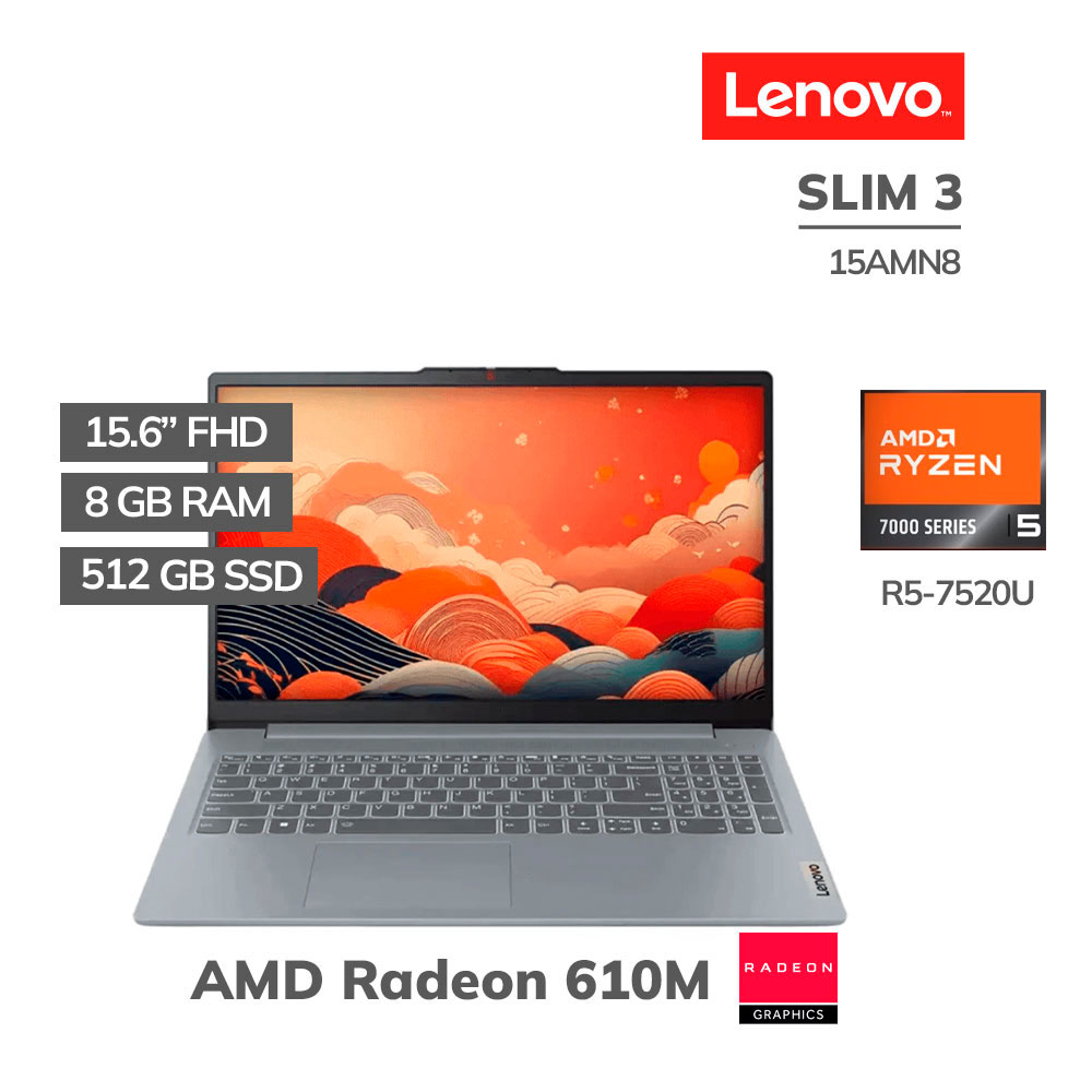 82XQ00N5LM_ Laptop Lenovo Slim 3 15Amn8 Amd Ryzen 5-7520U 8Gb 512Gb Ssd 15.6″ Fhd Freedos ( 82XQ00N5LM ) - Imagen 1