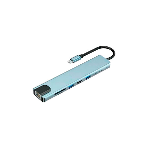 HUB USB-C DELCOM 8 EN 1 ( BYL2017L ) USB-C - 2 USB 3.0 - RJ45 -HDMI - TF+SD