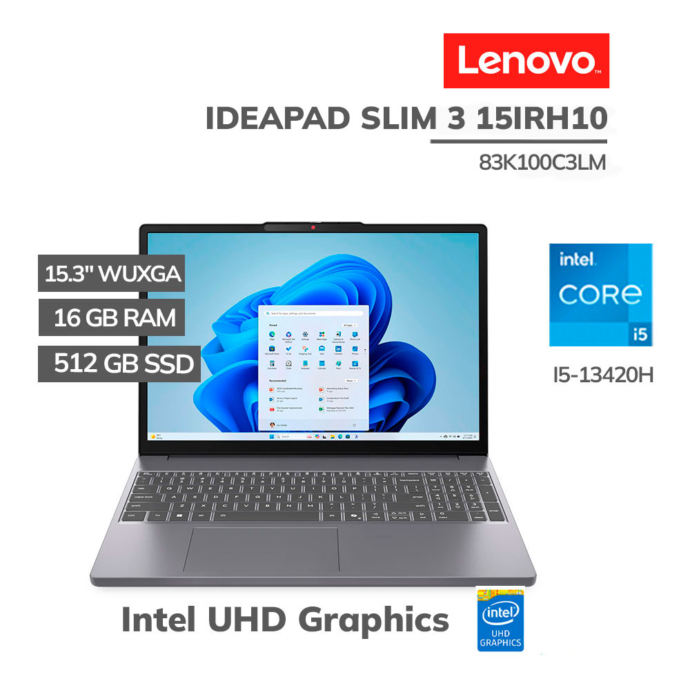 15IRH10_ LAPTOP LENOVO IDEAPAD SLIM 3 15IRH10 I5-13420H 16GB 512GB SSD 15.3" WUXGA FREEDOS (83K100C3LM) - Imagen 1