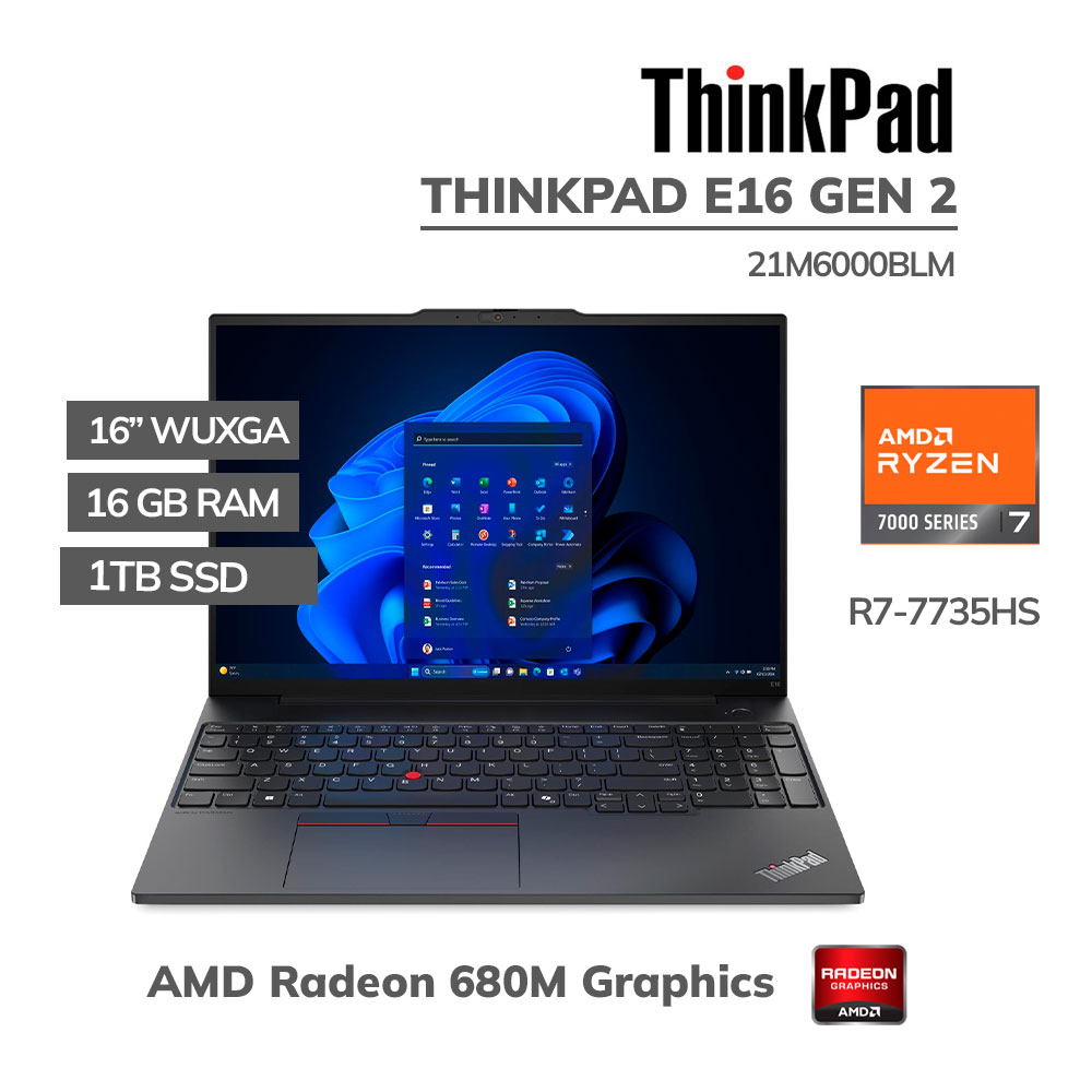 21M6000BLM__ LAPTOP LENOVO THINKPAD E16 GEN 2 RYZEN 7-7735HS 16GB 1TB SSD 16 WUXGA WINDOWS 11 PRO (21M6000BLM) - Imagen 1