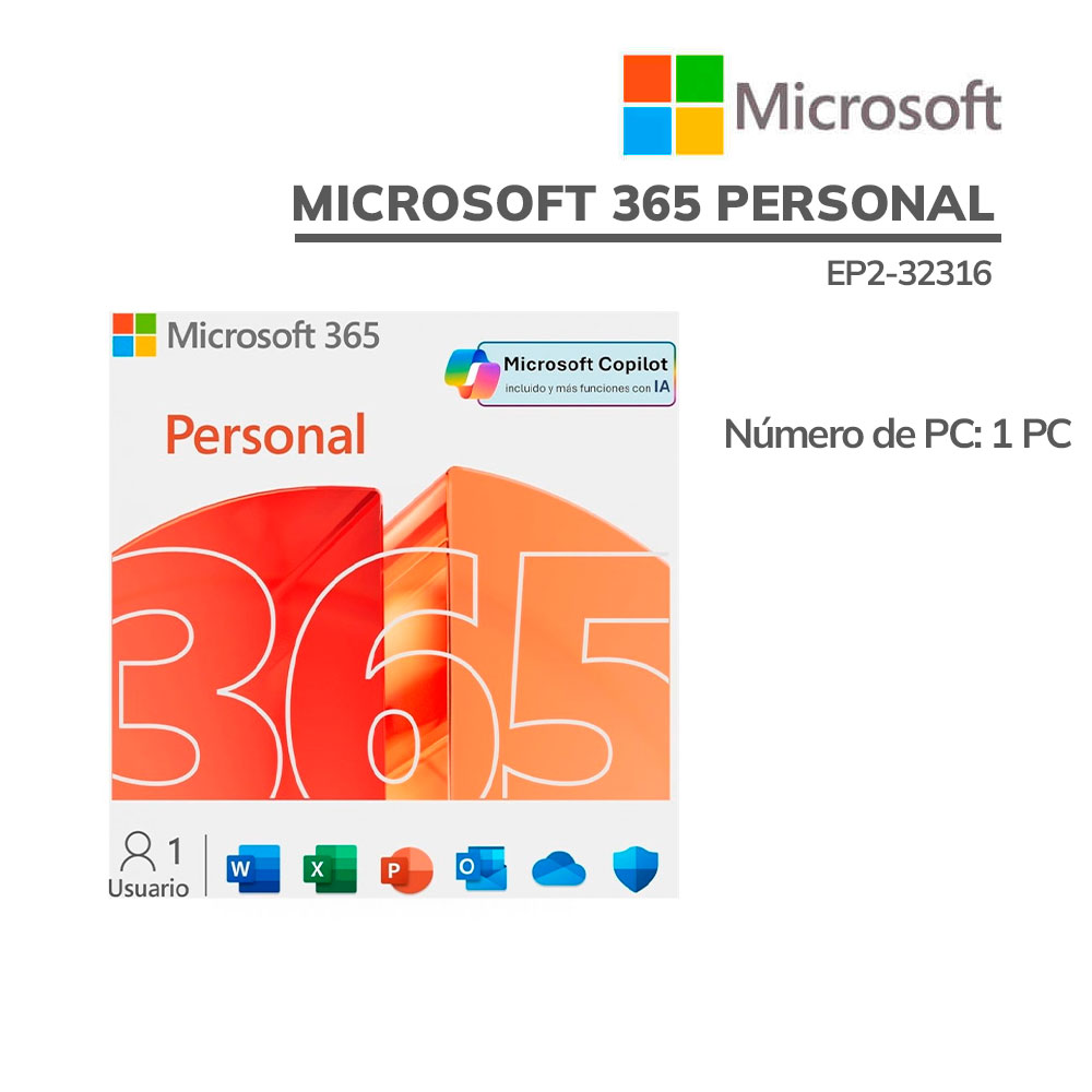 EP2-32316 Licencia Microsoft 365 Personal 1PCs (EP2-32316) 12 Meses| Virtual - Imagen 1