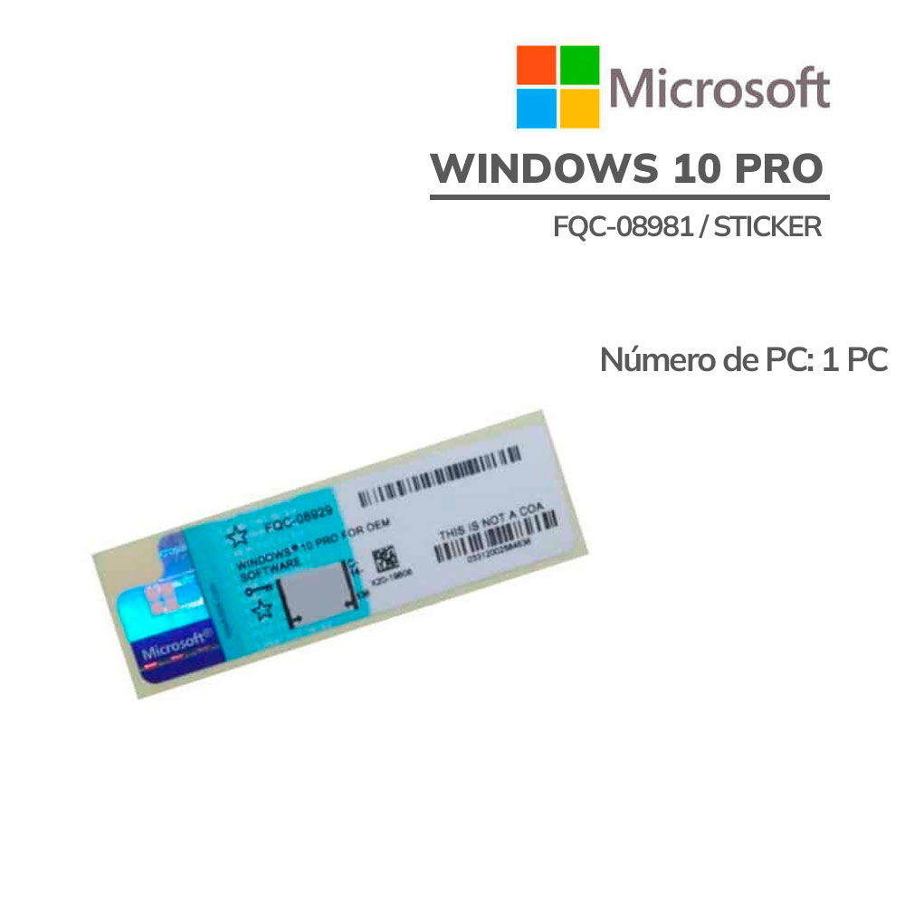 FQC-08981_Sticker Licencia Microsoft Windows 10 Pro 64 Bits OEM / Sticker - Imagen 1