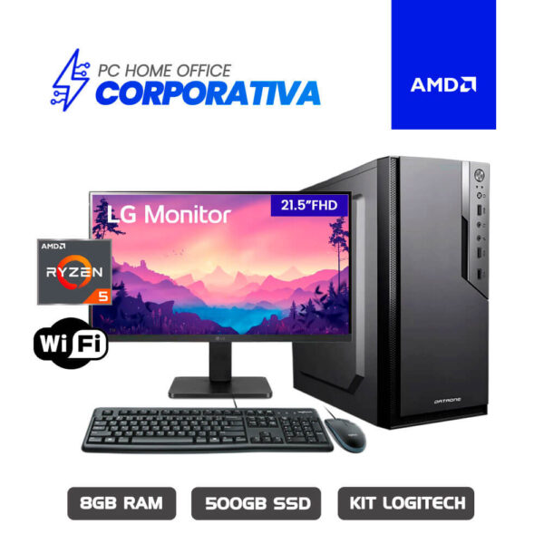 COMPUTADORA CORPORATIVA AMD RYZEN 5 5600GT A520M 8GB 500GB SSD 21.5" FHD