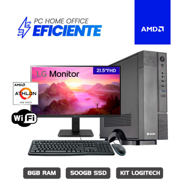 COMPUTADORA EFICIENTE AMD ATHLON 3000G A520M 8GB 500GB SSD 21.5" FHD