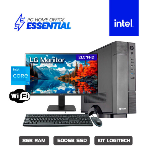 COMPUTADORA ESSENTIAL INTEL I5 12400 H610M 8GB 500GB SSD 21.5" FHD