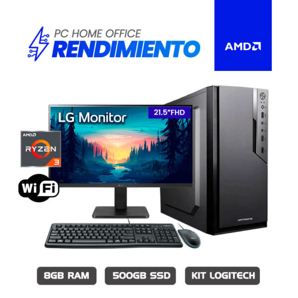 COMPUTADORA RENDIMIENTO AMD RYZEN 3 3200G A520M 8GB 500GB SSD 21.5" FHD