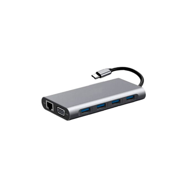 HUB USB-C DELCOM 11 EN 1 ( BYL2110 ) USB-C - 4 USB 3.0 - RJ45 - VGA - HDMI - TF+SD - AUDIO