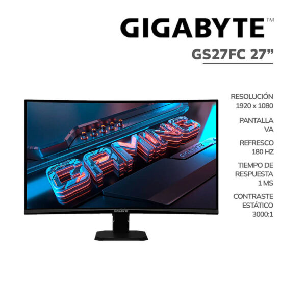 MONITOR GAMER GIGABYTE 27" ( GS27FC ) PANEL VA CURVO | 180HZ - 1MS | 2 HDMI - 1 DP