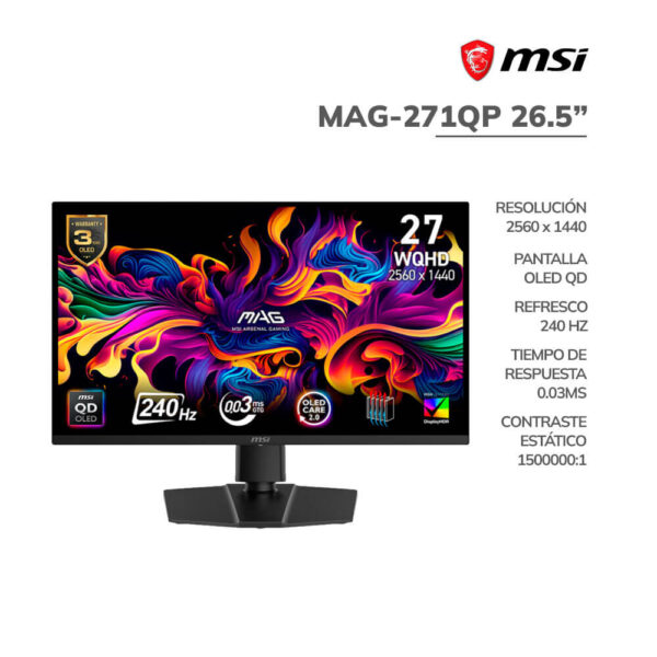MONITOR GAMER MSI 26.5" ( MAG-271QP ) PANEL OLED QD | WQHD 2560X1440 | 240HZ - 0.03MS | 2 HDMI - 1 DP