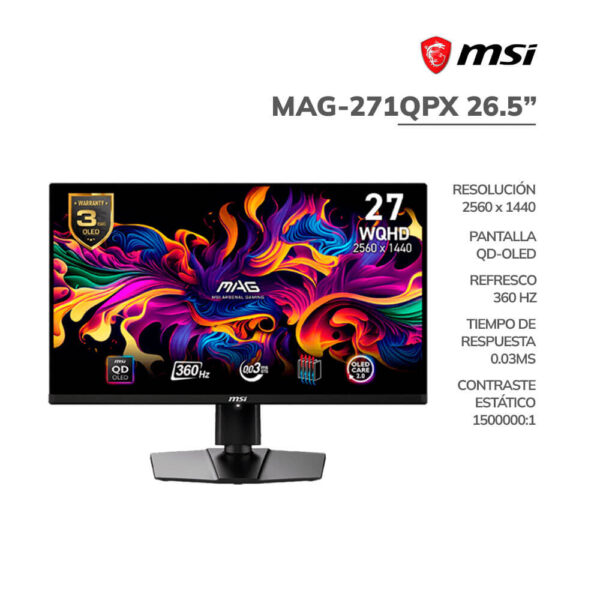 MONITOR GAMER MSI 26.5" ( MAG-271QPX ) PANEL QD OLED | WQHD 2560X1440 | 360HZ - 0.03MS | 2 HDMI - 1 DP - 1 TYPO C