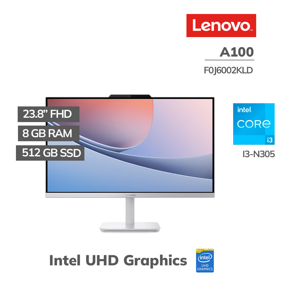 F0J6002KLD ALL IN ONE LENOVO A100 I3-N305 8GB 512GB SSD 23.8" FHD IPS WINDOWS 11 (F0J6002KLD) - Imagen 1