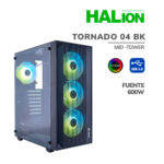 Case Gamer Halion Tornado-04 Black ( TORNADO 04 BK ) 600W | Vidrio Templado | 4 LED-ARGB