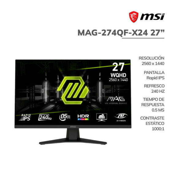 MONITOR GAMER MSI 27" ( MAG-274QF-X24 ) PANEP RAPID IPS | WQHD 2560X1440 | 240HZ - 0.5MS | HDMI - DP