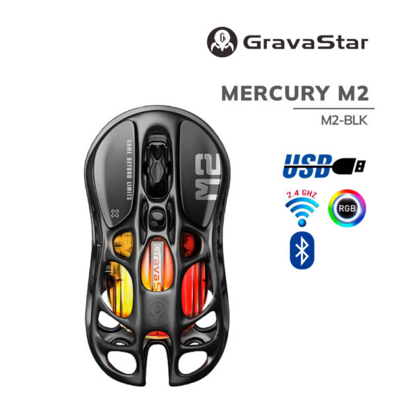 MOUSE GAMER GRAVASTAR MERCURY M2 ( M2-BLK ) WIRELESS | SENSOR PAW3395 - 26K DPI | STEALTH BLACK | LED-RGB