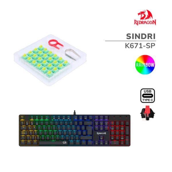 TECLADO GAMER REDRAGON SINDRI (K671-SP) SWITCH RED | RETROILUMINADO RAINBOW