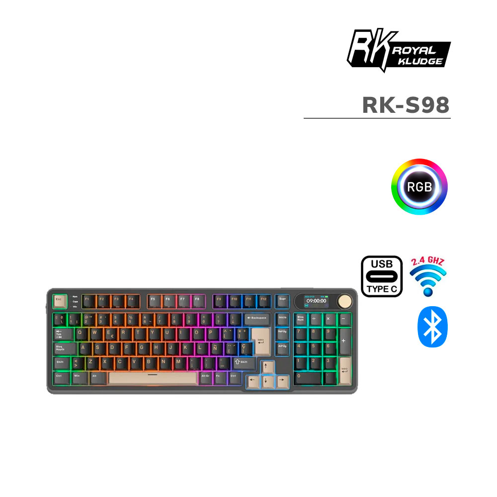 teclado-gamer-royal-kludge-rk-s98-wireless-bt-wired-phantom-pc-speed TECLADO GAMER ROYAL KLUDGE (RK-S98) WIRELESS - BT - WIRED | PHANTOM | SWITCH CHARTREUSE | LED-RGB - Imagen 1