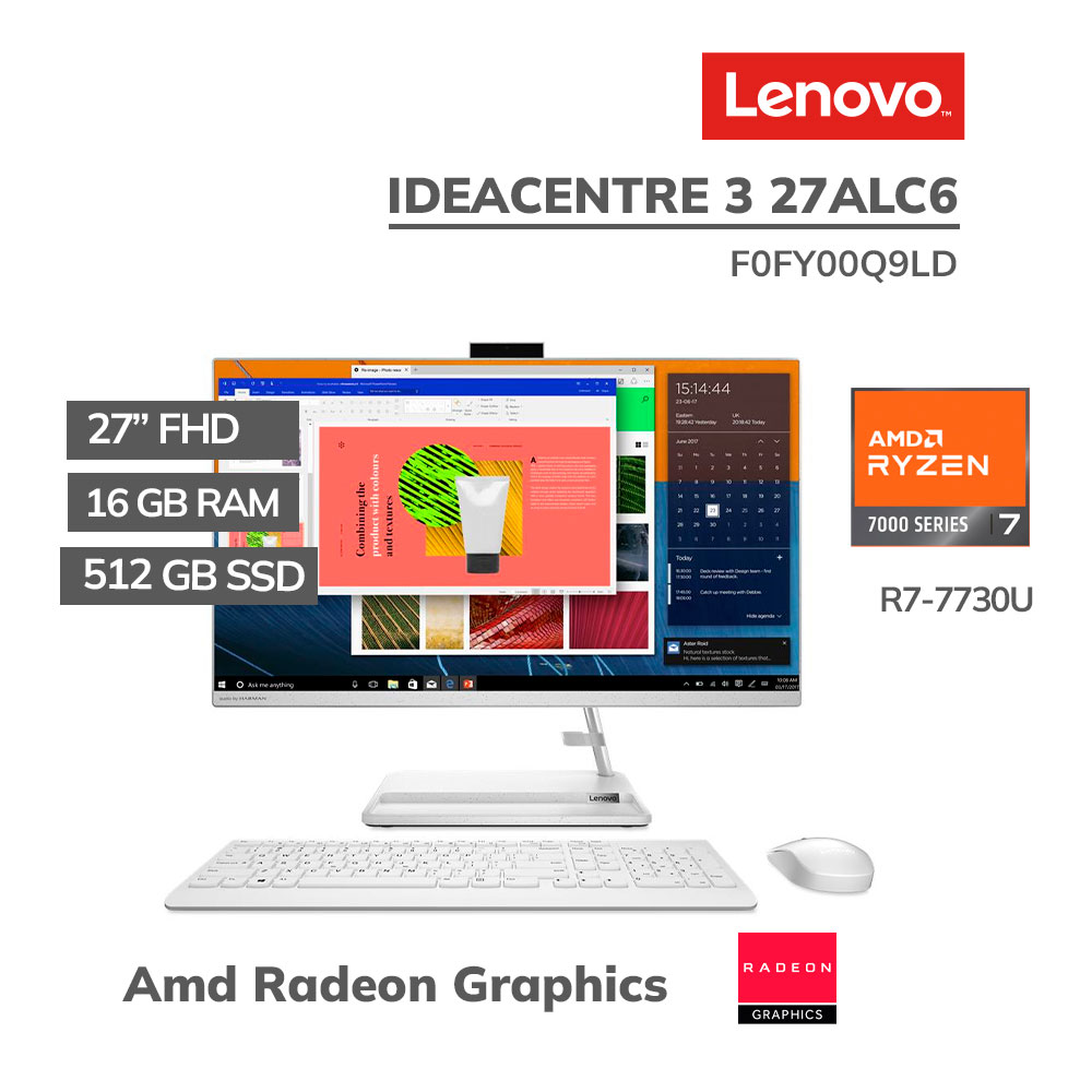 F0FY00Q9LD ALL IN ONE LENOVO IDEACENTRE 3 27ALC6 RYZEN7-7730U 16GB 512GB SSD 27" FHD IPS WINDOWS 11 (F0FY00Q9LD) - Imagen 1