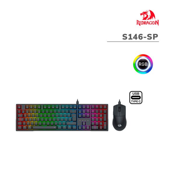 KIT REDRAGON ESSENTIALS TECLADO (TRUNDLE K668)+ MOUSE (K1NG M724) BLACK | S146-SP
