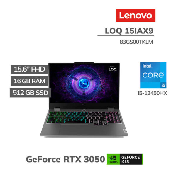 LAPTOP GAMER LENOVO LOQ 15IAX9 I5-12450HX 16GB DDR5 512GB SSD T VIDEO RTX 3050 6GB 15.6 FHD FREEDOS ( 83GS00TKLM )
