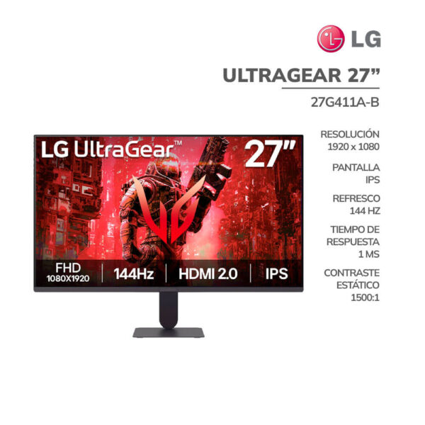 MONITOR GAMER LG 27" ULTRAGEAR ( 27G411A-B ) PANEL IPS | 144HZ - 1MS| HDMI - DP